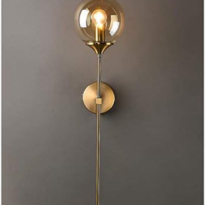 Vintage Industrial Wandleuchte, Bernstein Glaskugel mit Goldarm