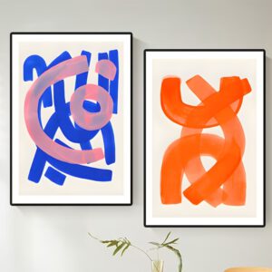 2 Stück Modernes, Abstraktes Aquarell-Strich-Poster