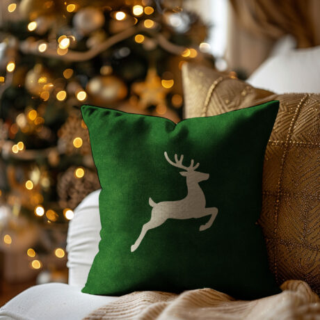 Weihnachtskissen "Beiger Hirsch" grün