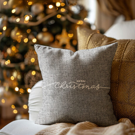 Weihnachtskissen "Merry Christmas Linie" grau / strick optik