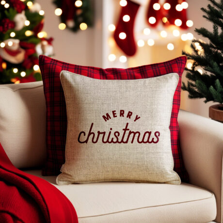 Weihnachtskissen "Merry Christmas Oldschool" creme / leinen optik
