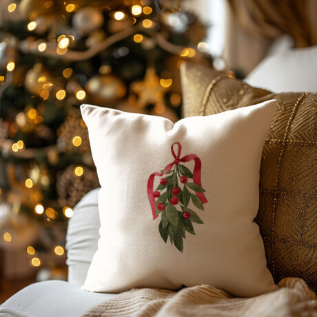 Weihnachtskissen "Mistelzweig" beige